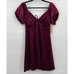 Rewind Juniors Burgundy Crushed Velvet Animal Print Short Sleeve Dress NEW Large