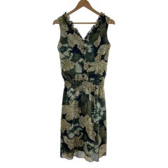Hysteric Glamour Green Floral Sleeveless Dress FREE Ruffle V Neck Auth