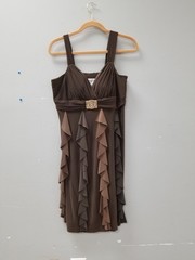NWT Betsy & Adam Y2k Brown Ruffle & Rhinestone Buckle Party Dress Women&rsquo;s Sz 14