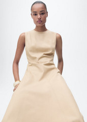 NWT MANGO MNG TAN ASYMMETRICAL FLARED MIDI DRESS SZ XS US 2