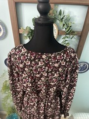 Allison& Kelly BlackBurgundy Pink Floral Vneck Ruffled Cuff Mini Dress XL
