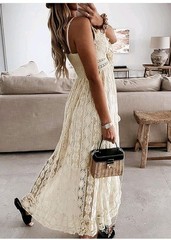 CUPSHE Maxi Women&rsquo;s Flowy Lace Sundress-Cotton Blend-Size XXL-Beige-NWT
