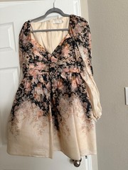 AUTH Zimmermann Illustration Long Sleeve Draped Linen & Silk Minidress Sz 10 US