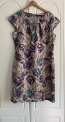 Laura Ashley Grey Floral Linen Blend Cap Sleeve Lined Shift Dress Size UK 20