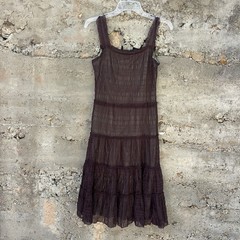 Sheer Mesh Tiered Dress Brown Garden Fairy Whimsigoth Y2K Grunge Festival Boho S