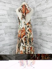 ASTR The Label Women&rsquo;s M Almina Tiered Halter Maxi Dress Taupe Orange