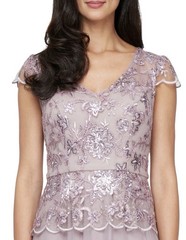 Alex Evenings Women&rsquo;s V-Neck Cap-Sleeve Embroidered Gown – Wisteria