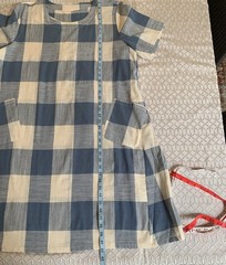 Buffalo Check Plaid Everyday A LINE LINEN COTTON Dress BLUE White XL