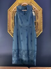 100% Silk Pacific Blue Bora Bora Embroidered Dress 10 Pencil $198 NWT