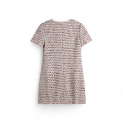 Handmade Embellished Frayed Metallic Pink Tweed Mini Dress Size S-XL