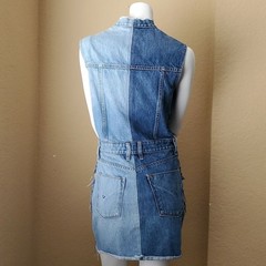 HUDSON Two-Toned Distressed Button-Down Sleeveless Denim Dress SIZE: M
