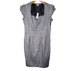 Worthington Women Gray Black Textured Sheath Dress Sz 14 NWT Square Neck Pockets