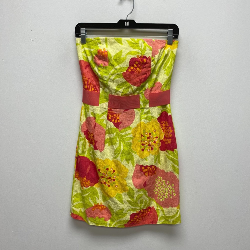Lilly Pulitzer Yellow Green Multi Vanessa Floral Jacquard Strapless Mini Dress 0