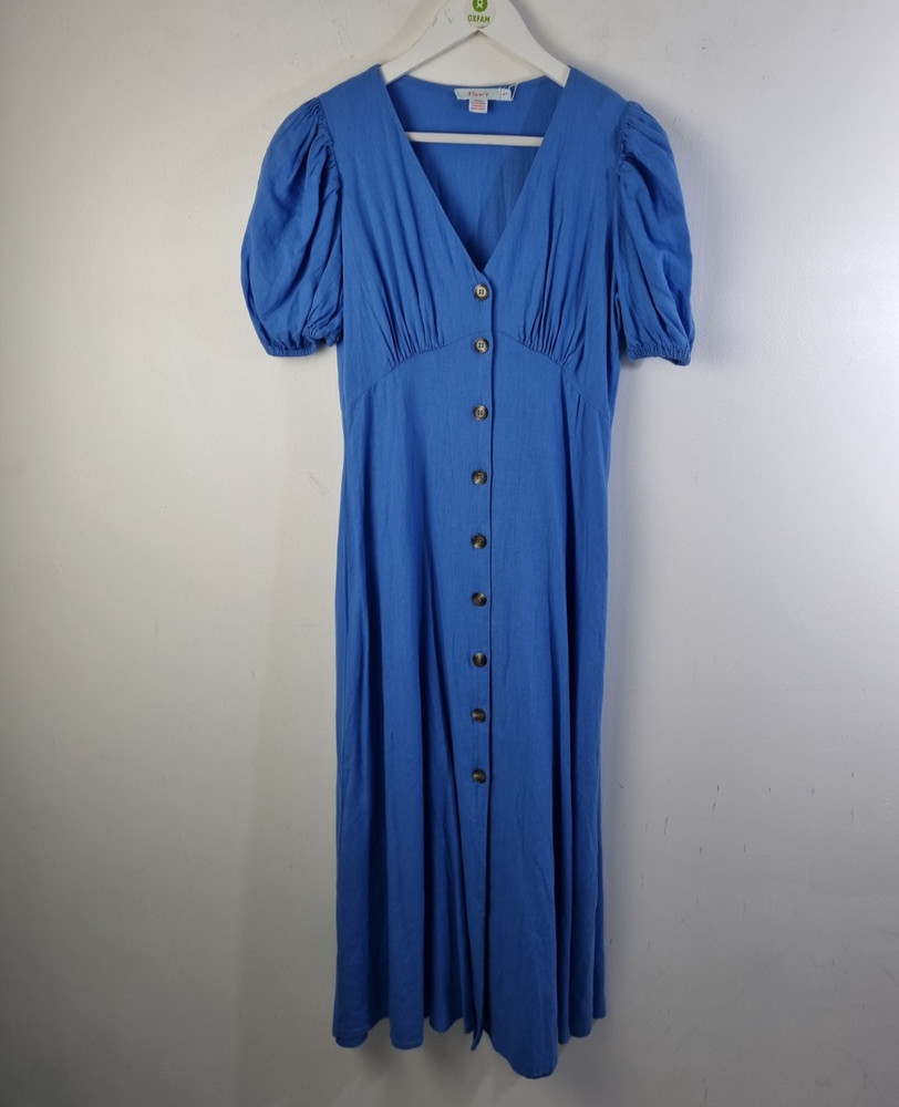 Finery Lionen Blend Button Through Sarah Dress Blue Size 8 New