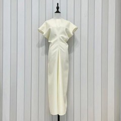 Toteme Women Linen Blended Short Sleeve Slouch Waist Maxi Dress