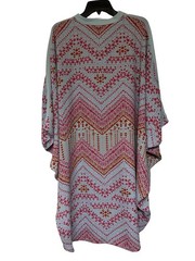 BCBGMaxAzria Stela Poncho Aqua Pink Geometric Batwing Dolman M/L Boho Resort