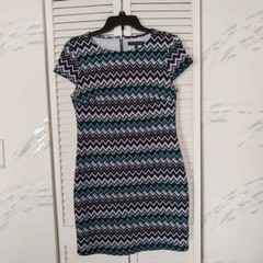 Fifth & Park Chevron Dress. Small (4-6) Multicolor Black Green Gray White
