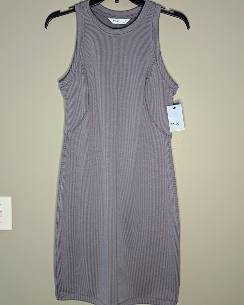 FLX Womens Small Ribbed Midi Bodycon Tank Dress Mauve NWT Soft Stretch Casual