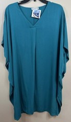 Teal Batwing Dolman Sleeve Lagenlook Midi Kaftan Dress Large See Measurements