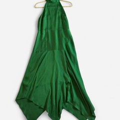 Vince Camuto Green Halter Midi Dress Asymmetrical Hem Sleeveless Size 6 NWT