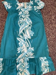 Hawaii Muumuu Medium House Dress Aloha Hawaiian Fashion Maxi Zip Teal VTG