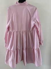 pink Dress Elegant Frilled Stand Collar Long Sleeve Ruffle Dress spring fall M