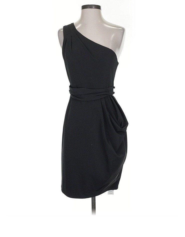 Black Halo Black One-Shoulder Draped Waist Cocktail Dress 8