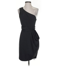 Black Halo Black One-Shoulder Draped Waist Cocktail Dress 8