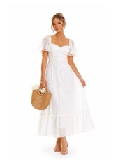 Lulus White Embroidered Lace Up Back Maxi Dress Size Large New!