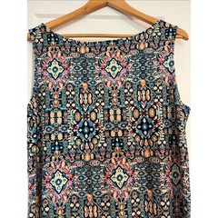 Multicolor Geometric Midi Tank Dress in Teal, Pink, Cream Size 2X