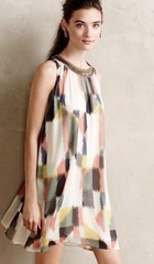 Anthropologie HD in Paris Petite 2 Beaded Brushstroke Chiffon Swing Shift Dress