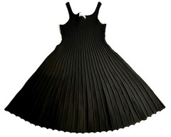 Willow & Wind Women’s L Black Ribbed Knit Pleated Sleeveless Swing Dress EUC