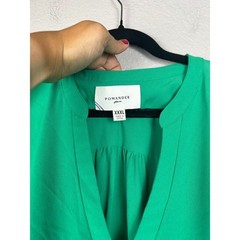 Pomander Place Kelly Green Tiered V-Neck Mini Dress Smocked Cuff Size XXXL
