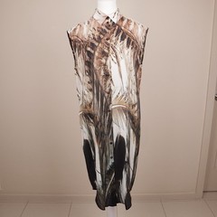 Scanlan Theodore Silk Feather Print Shirt Dress Sleeveless AU 10 Made Australia
