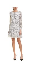 SAM EDELMAN White With Black Animal Print Tie Sleeve Dress Ruffle Trim Size 6