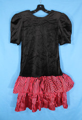 Vtg 80&rsquo;s BREAKIN&rsquo; LOOSE Black Velvet Dress RED RUFFLE SATIN TIERED SKIRT 5/6 S