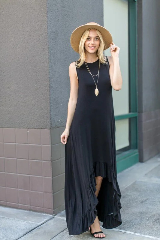 Solid Ruffle Maxi Dress – XL