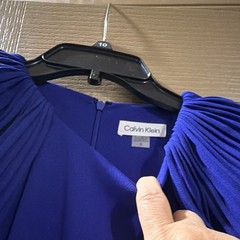 Calvin Klein Blue Solid Knee-Length Pencil Dress Pleated Puff Sleeve Zip Size 10