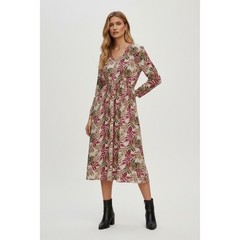 NWT Parisian 100% Cotton Coastal Palm Print Midi Dress Medium Boho Fall $158