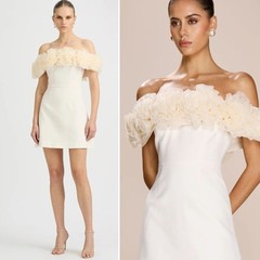 Sonya Moda Nahla Rosette Off the Shoulder Cocktail Mini dress in Butter Yellow