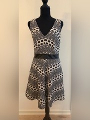 Chelsea & Violet Black and White Embroidered Dress with Faux Leather Waist Trim