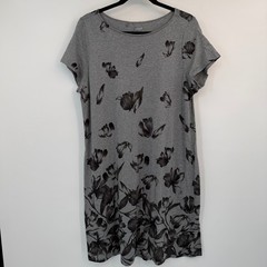 Pure Jill J.Jill Gray Floral Printed Tee Dress Short Sleeve Large Monochrome