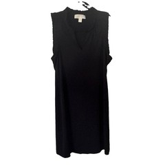 Black Shift Dress M MICHAEL Michael Kors Solid V-Neck Sleeveless Ruffle