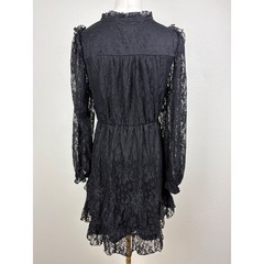 Dizzy Lizzy Small Black Lace Ruffle Mini Dress Long Sleeve V-Neck Surplice Goth