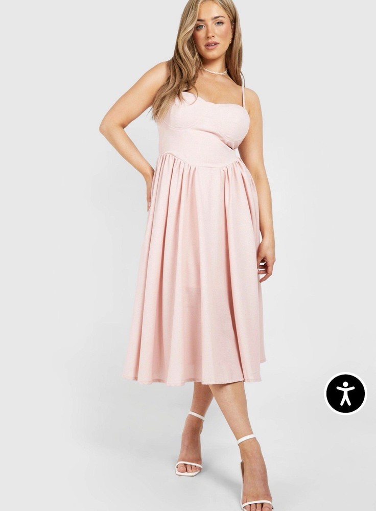 Boohoo Plus Size 20 Pink Solid Midi Sundress Sweetheart Spaghetti Straps