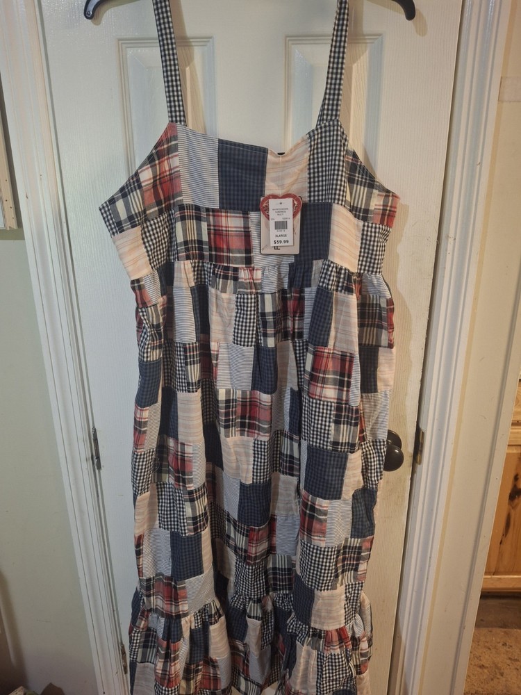 Fairhope Patchwork Maxi Sundress Square Neck Sleeveless Ruffle Button XL