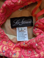 La Femme Lace Criss Cross Halter Prom Dress 2 Coral