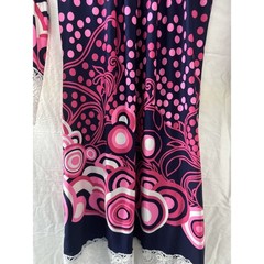 White Mark Geometric Polka Dot Mini Dress S Navy Pink Lace Trim Retro Mod Boho
