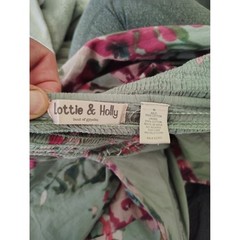 Lottie & Holly Floral Cotton Button Down Mini Dress Sage Pink Boho Smocked XL