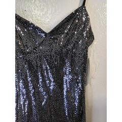Timing Womens Black Silver Sequin Spaghetti Strap V-Neck Midi Dress Large (46)